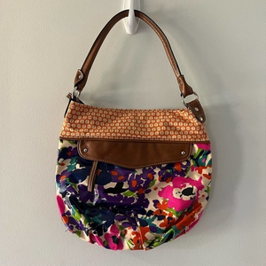 Plum Handbag Purse Colorful Abstract Floral Pattern Mix‎